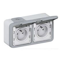 Prise avec terre x 2 grise plexo apparent horizontal - LEGRAND