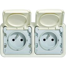 Double prise de courant avec terre Plexo apparent horizontal blanc - LEGRAND