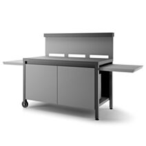 TABLE ROULANTE CREDENCE ACIER FERME NOIR ET GRIS CLAIR MAT POUR PLANCHA