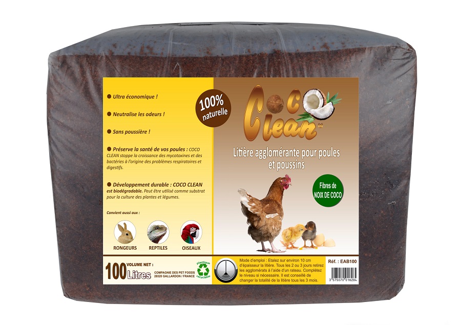 Litière agglomérante pour poules Coco Clean 100L
