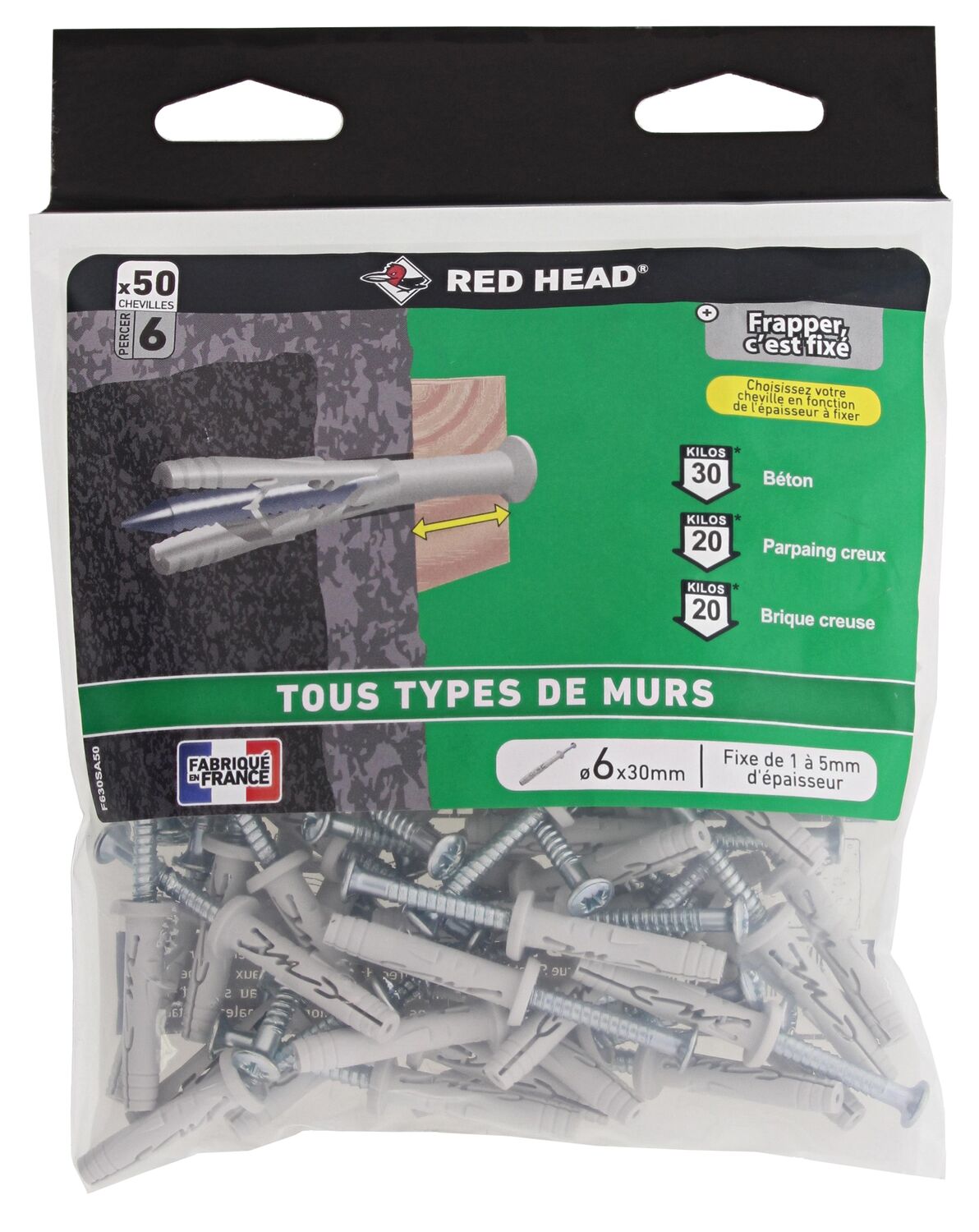 50 Chevilles Frapex M Ø6x30mm - RED HEAD