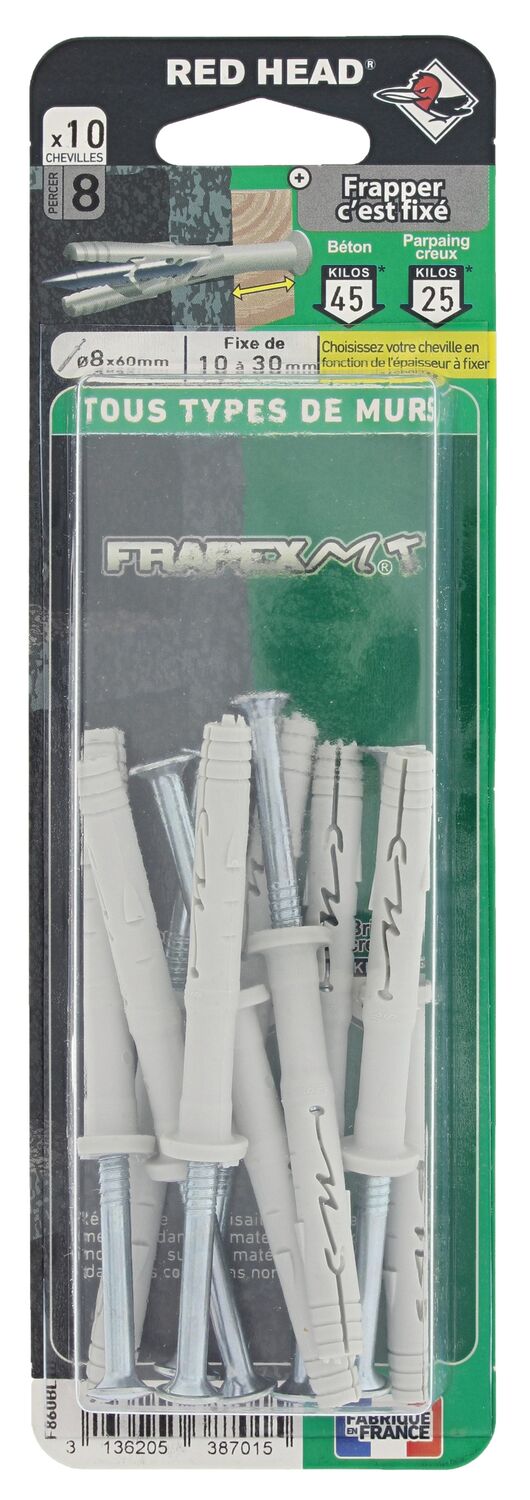 10 Chevilles Frapex M Ø8x60mm - RED HEAD