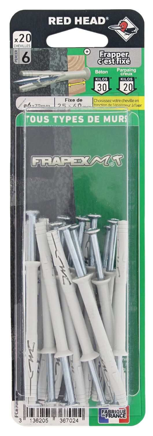 20 Chevilles Frapex M De Ø6x70mm - RED HEAD