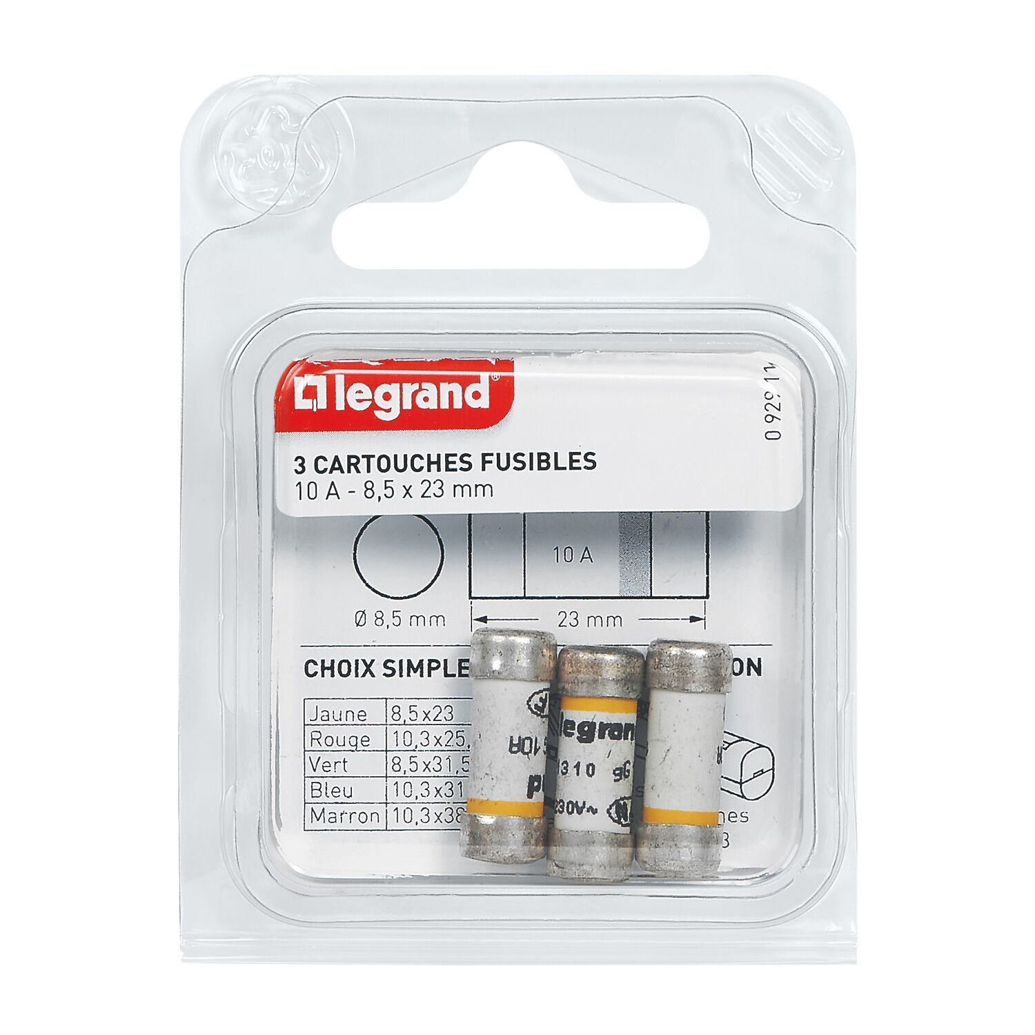 cartouche fusible pour porte-fusible - sans témoin - 10 a - 2300 w - 8,5 x 23 - LEGRAND