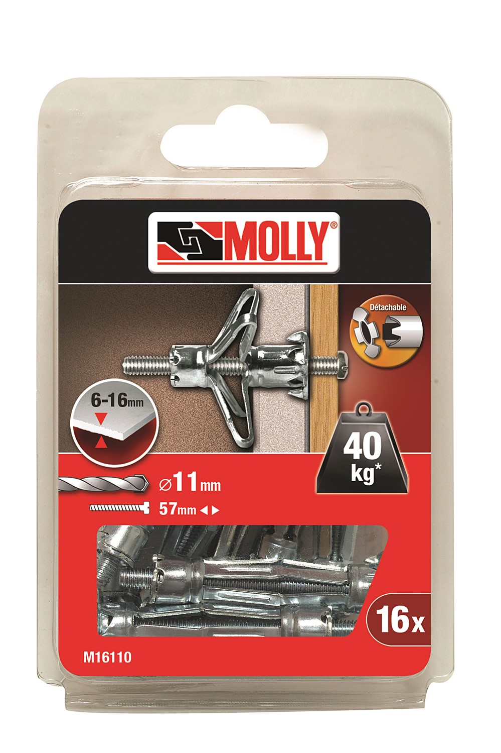 Cheville paroi mince métal D5X36M X10