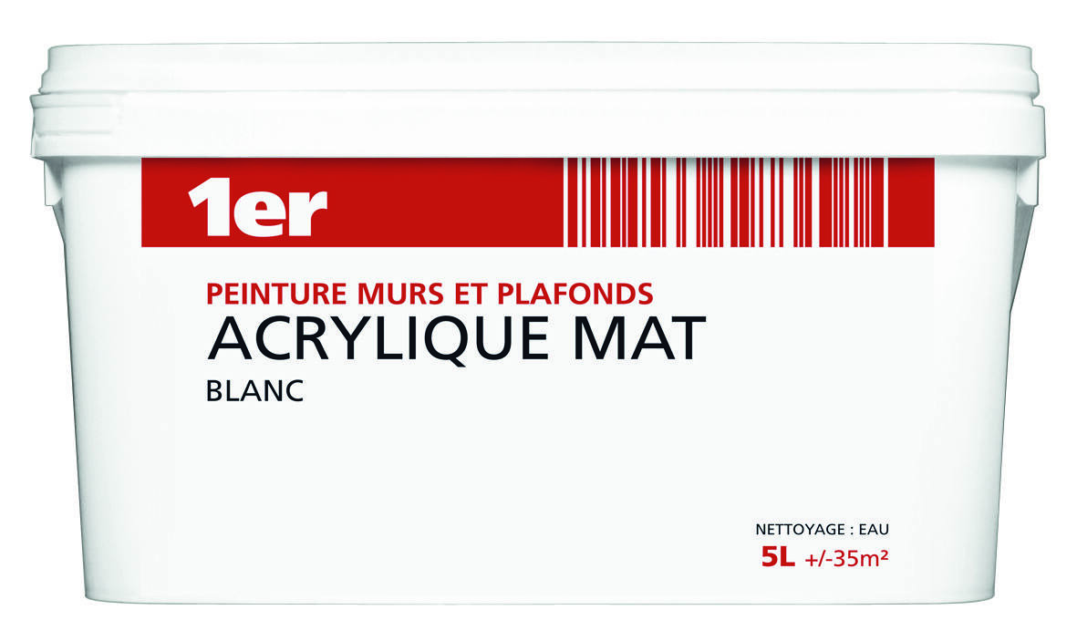 Peinture Murs et Plafonds Blanc Mat 5L - 1ER