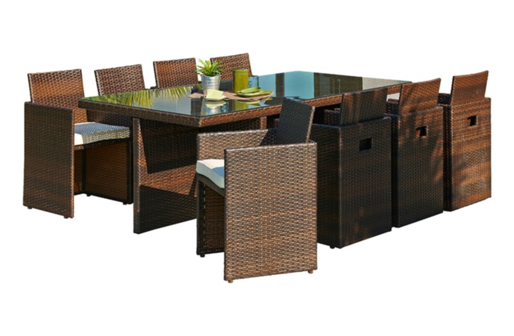 Salon de jardin table résine tressée avec 8 fauteuils - DCB GARDEN