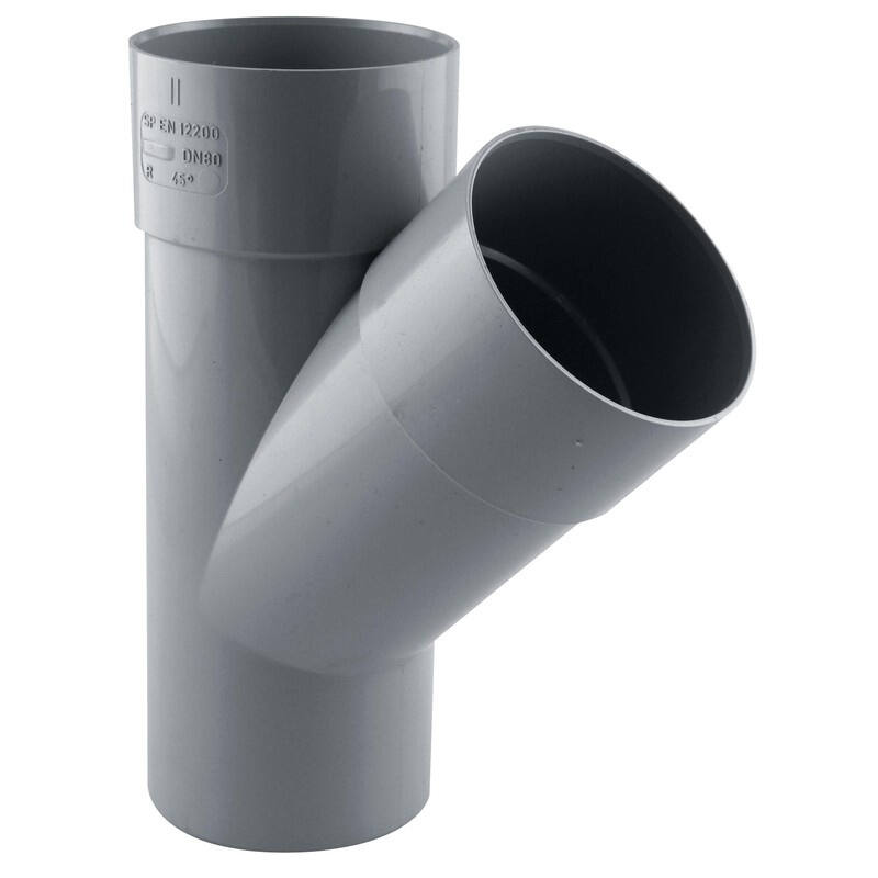 Gouttière PVC 45° mâle femelle Ø80 gris - INTERPLAST