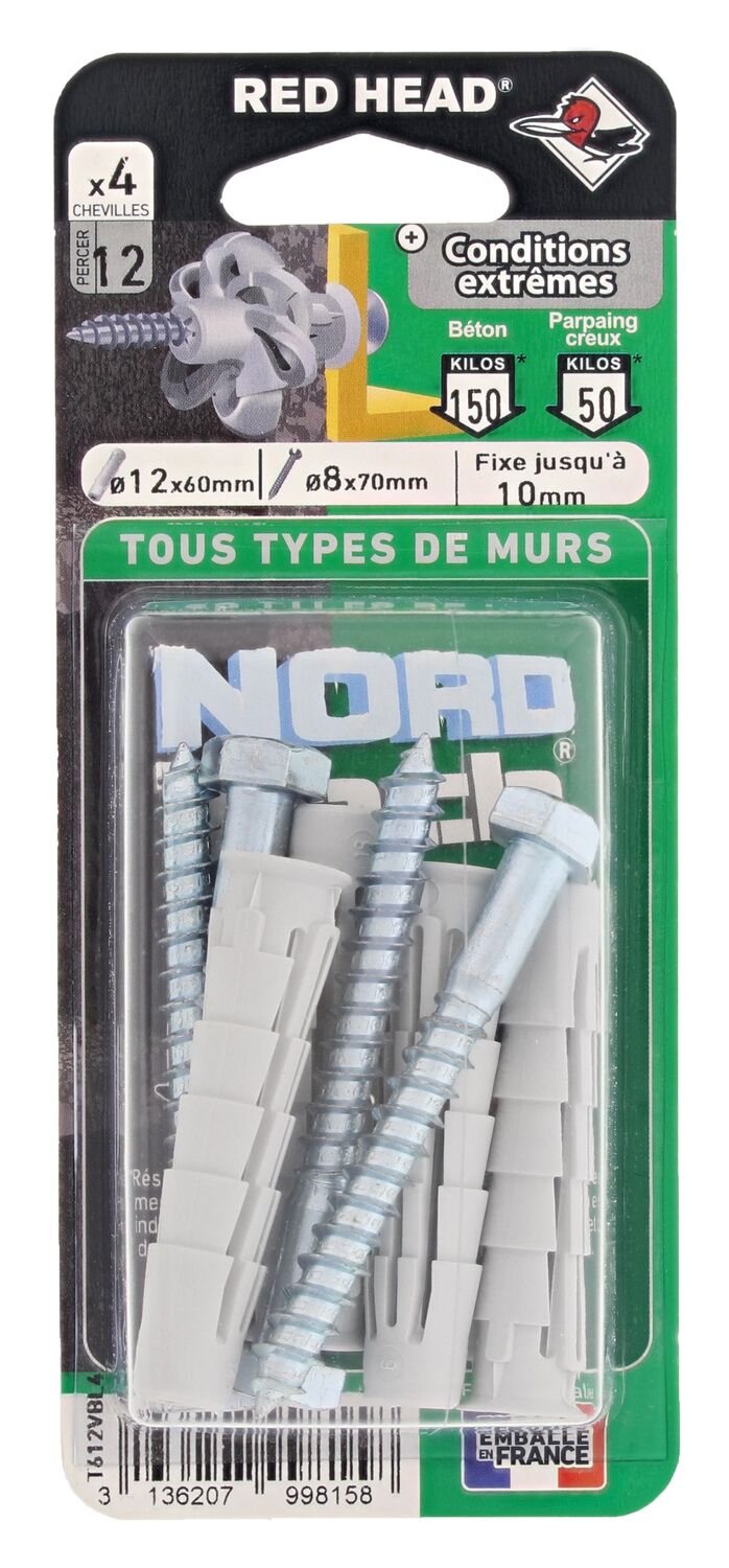 5 Chevilles Nordtech Conditions Extrêmes Ø12x60mm + Tirefonds - RED HEAD