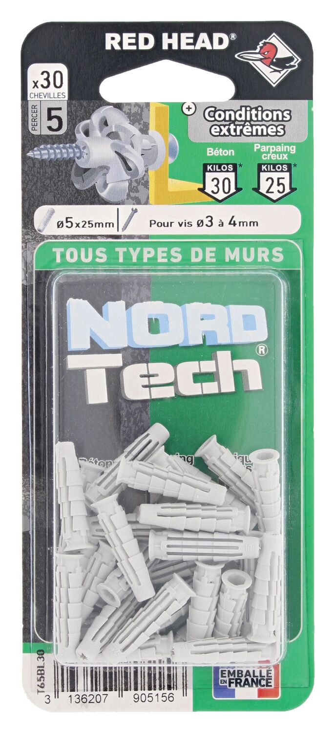 30 Chevilles Nordtech Conditions Extrêmes Ø5x25mm - RED HEAD