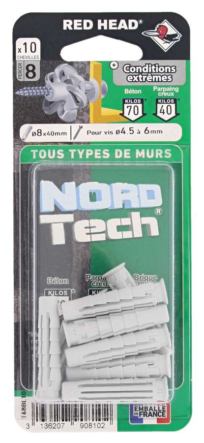 10 Chevilles Nordtech Conditions Extrêmes Ø8x40mm - RED HEAD