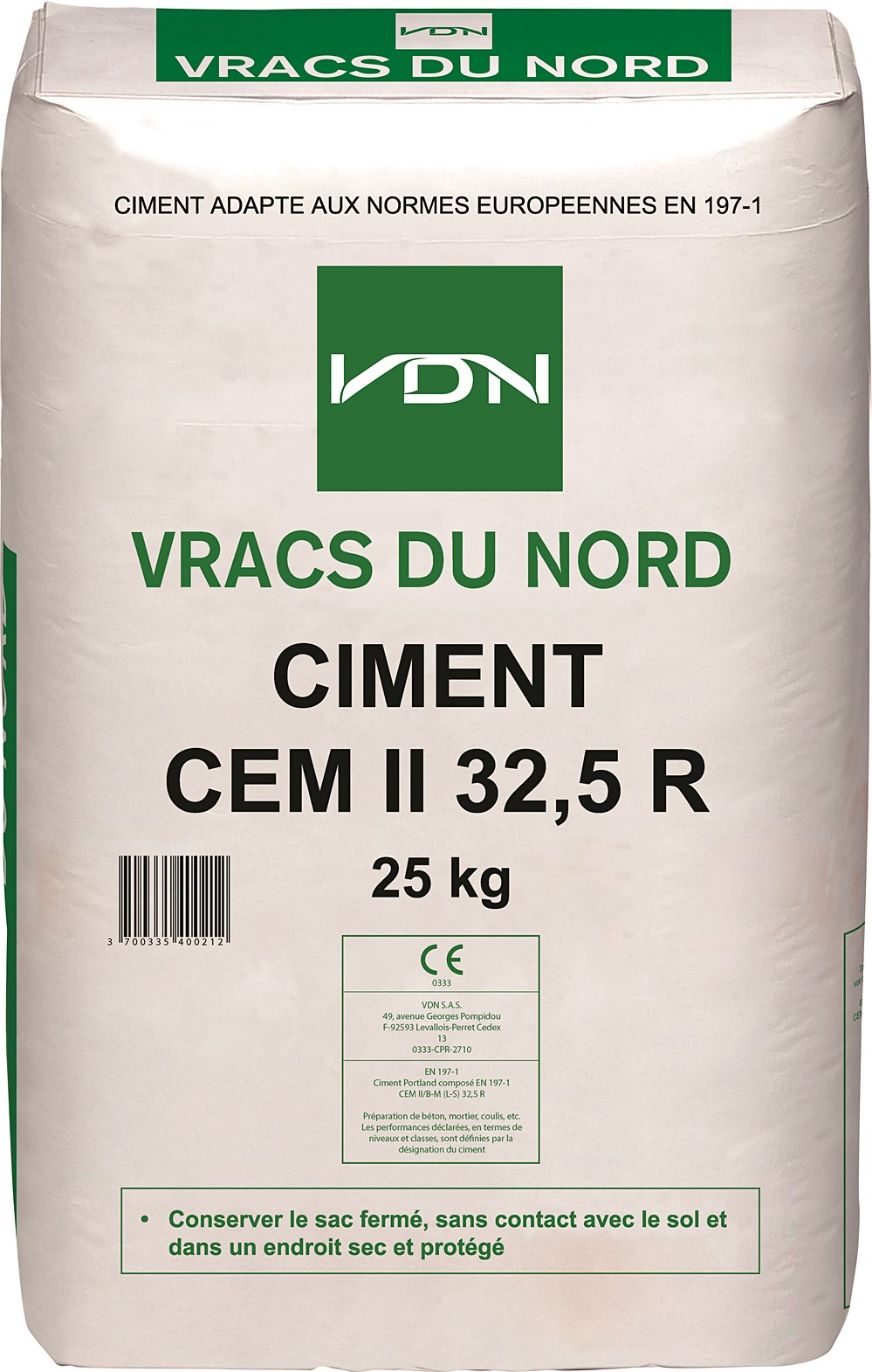 Ciment Gris Vracs du Nord CEM II 32,5 R CE 25kg